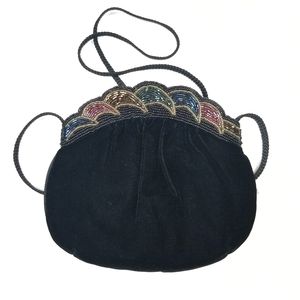 Magid Black Velvet Beaded Purse